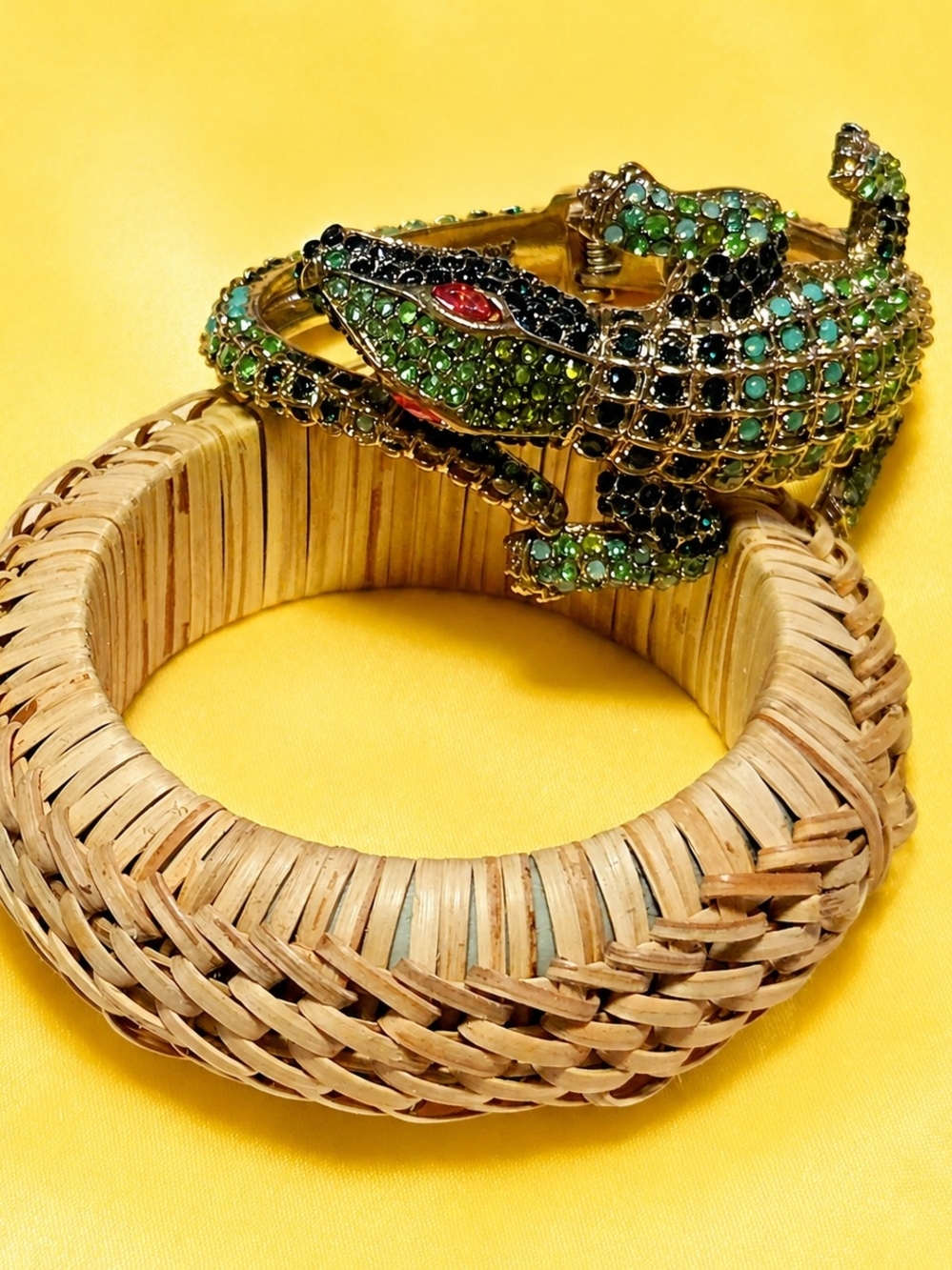 Betsey Johnson Alligator Bracelet + Unique Vintage Jurassic Park Rattan Bracelet